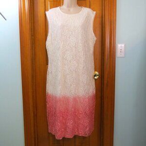 Ashro Ivory/Peachy Pink Ombre Lace Dress Sleeveless Lined Soft Size 16W